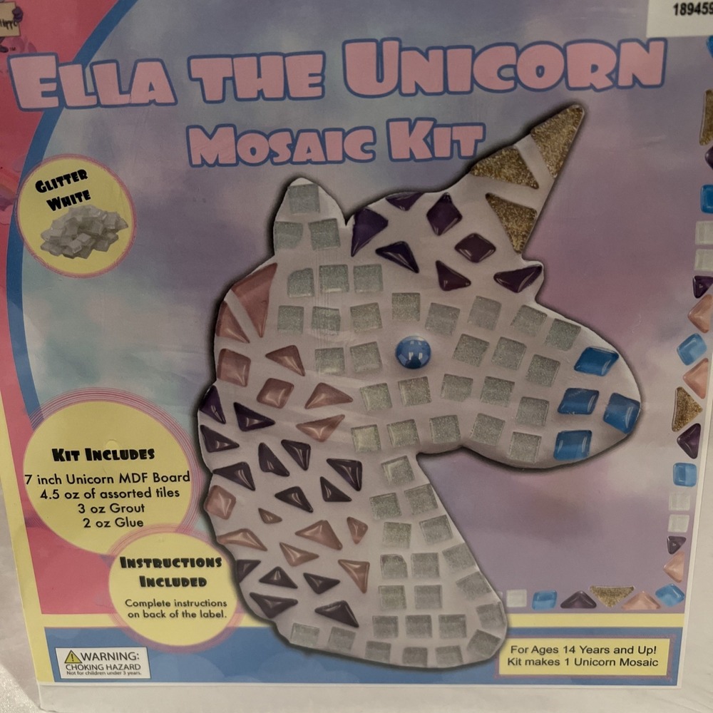 STAINED GLASS MOSAIC CRAFT KIT Ella The Unicorn New In Box Sealed! AGE‎ 14+